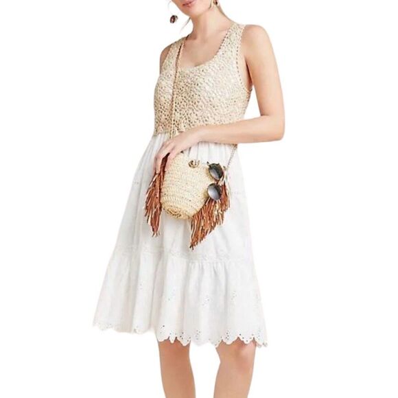 Anthropologie Dresses & Skirts - Anthropologie White Beckett Crochet Eyelet Dress Size Small